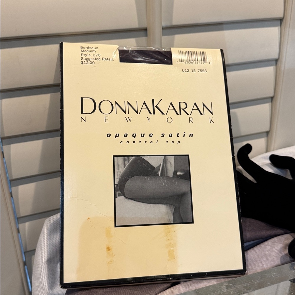 Donna Karan Bordeaux Opaque Satin Tights size medium